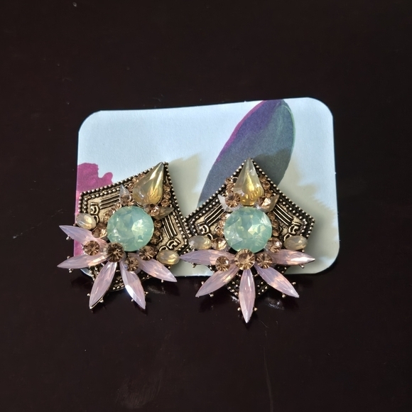 Statement Crystal Earrings with Pastel Accents - Picture 3 of 4